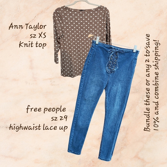 ANN TAYLOR Brown and White Polka Dot Patterned Women's Knit Top 3/4 Sleeve SZ XS - Picture 6 of 6